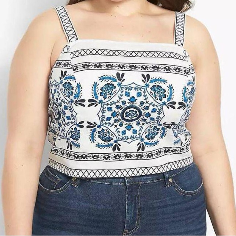 Lane Bryant NWT Plus Size Blue White Floral Crop Top 3184